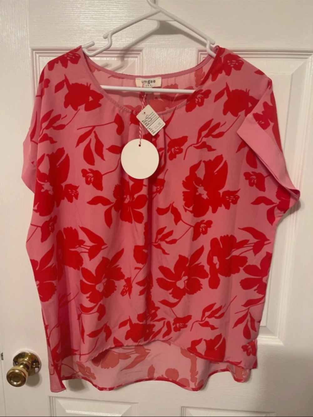 Umgee Pink Blouse with Red Floral Print